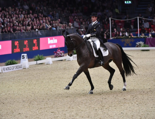 Carl Hester riding Nip Tuck winner of the FEI World Cup Dressage Grand Prix Freestyle
